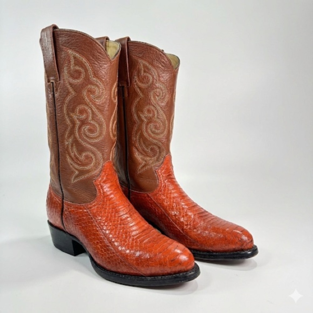 African Boot Co western python leather cowboy boo… - image 1